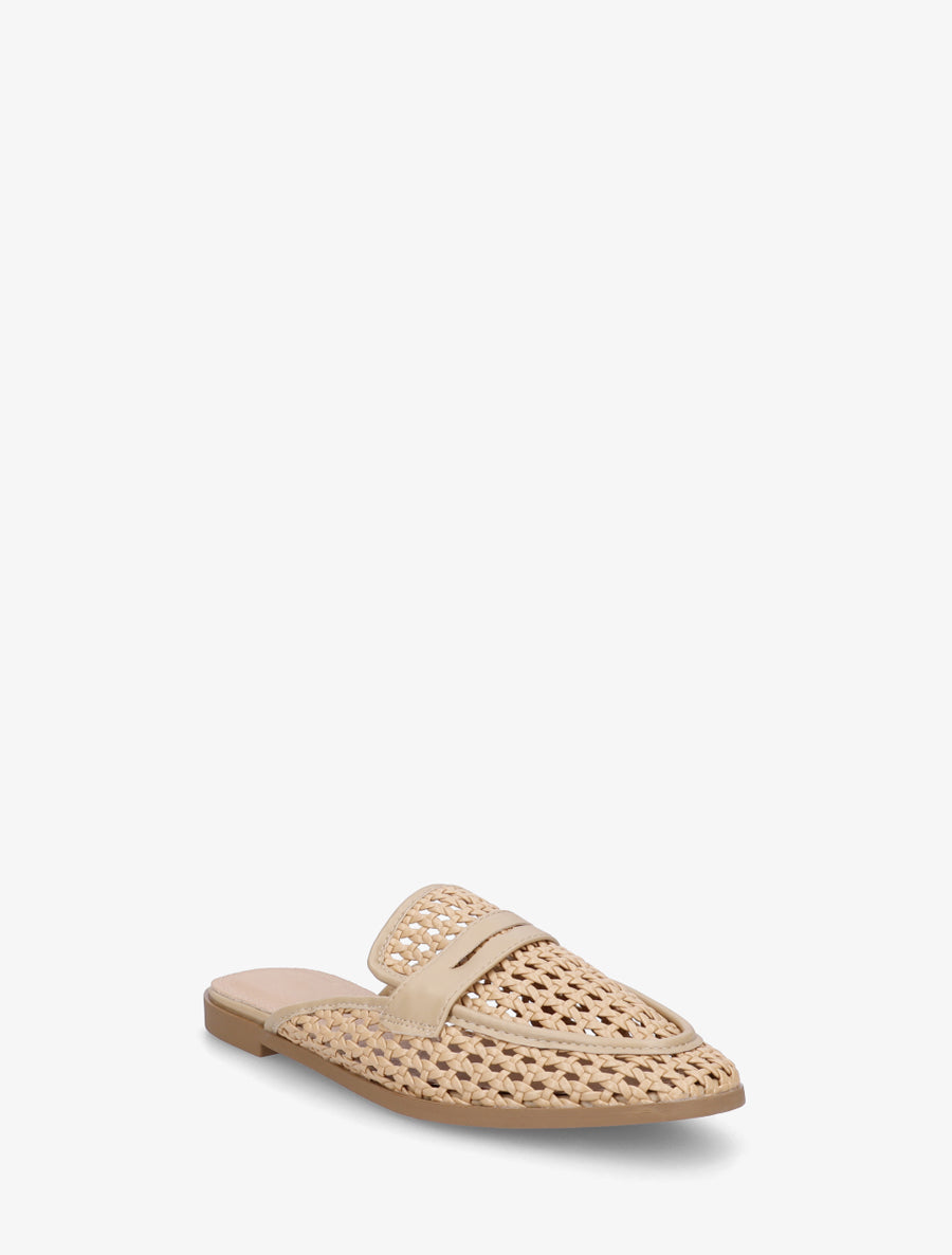 Mules style mocassin effet tressé - Beige foncé - 2