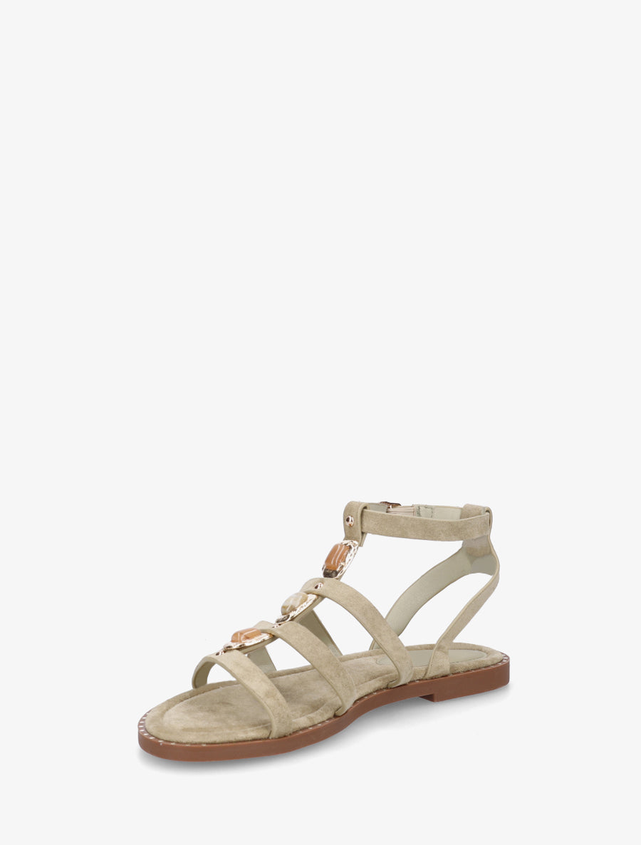 Sandales en suédine à empiècement trois pierres - Kaki clair - 3