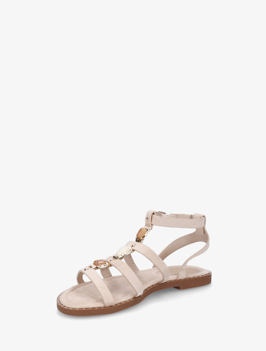 Sandales en suédine à empiècement trois pierres - Beige - 3