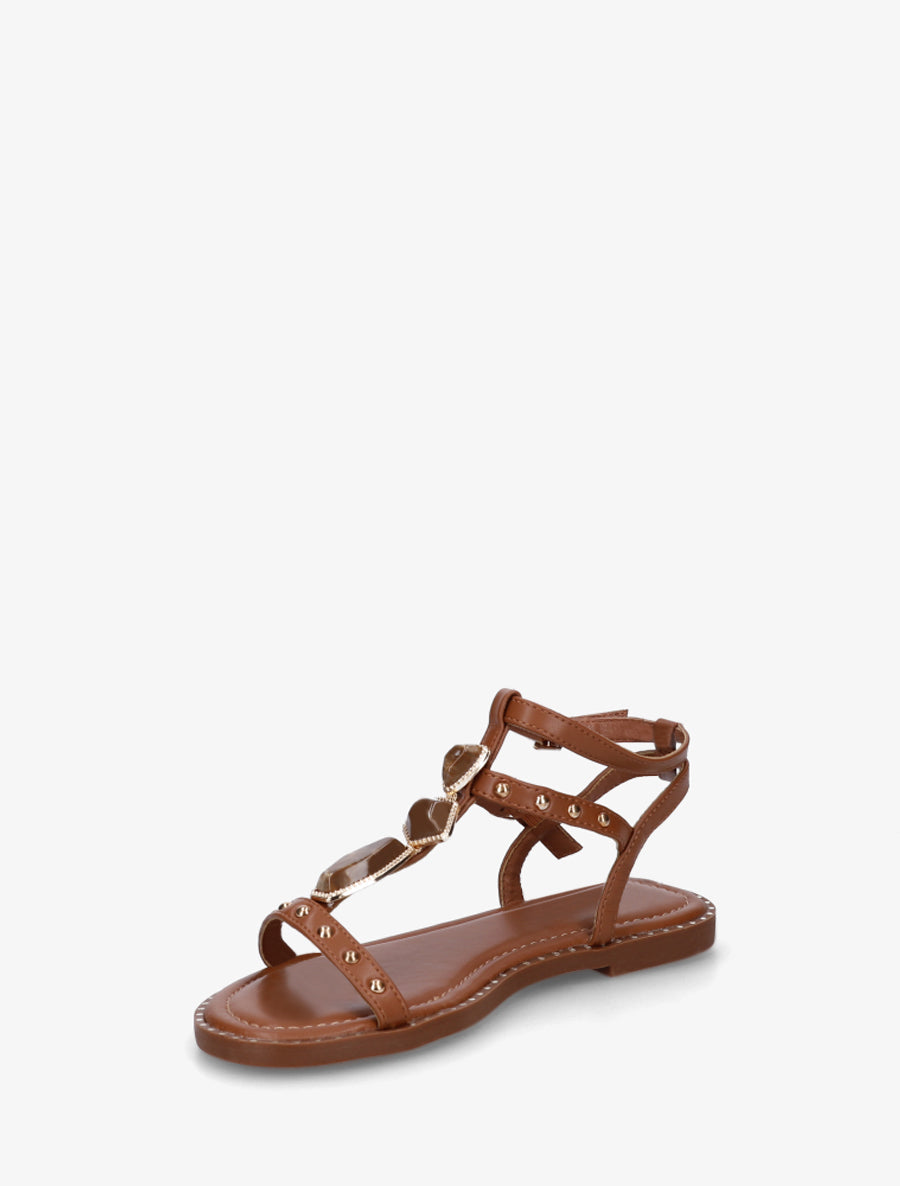 Nu-pieds en simili à empiècement pierres - Camel - 3