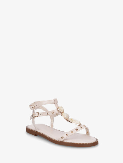Nu-pieds en simili à empiècement pierres - Beige - 2