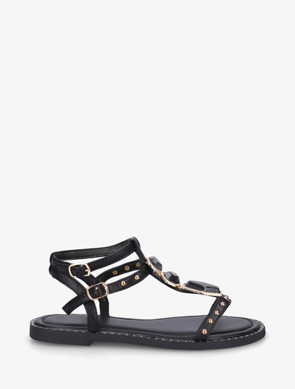 Nu-pieds en simili à empiècement pierres - Noir - 1