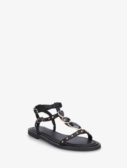 Nu-pieds en simili à empiècement pierres - Noir - 2