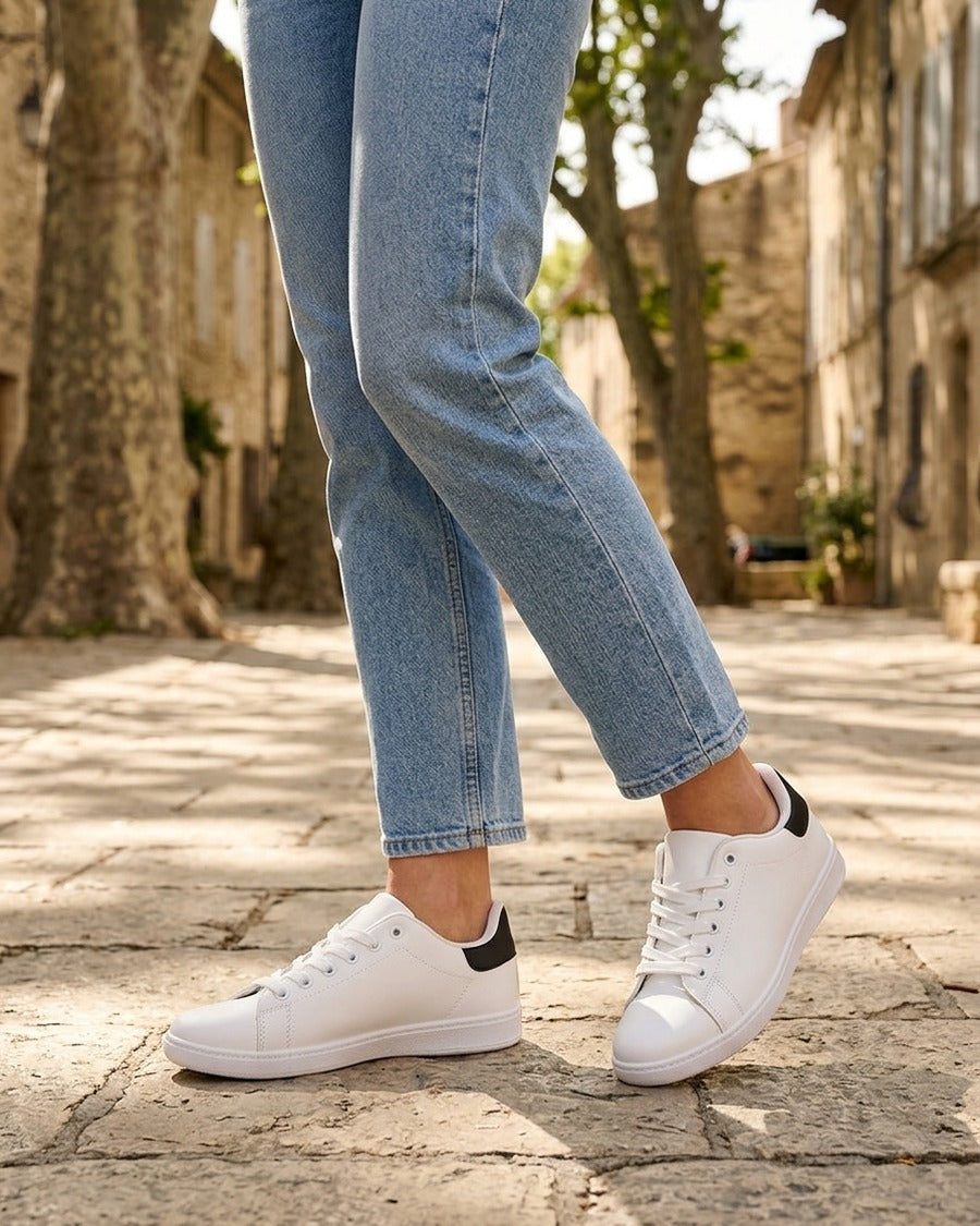 Sneakers basiques en simili - Noir/blanc