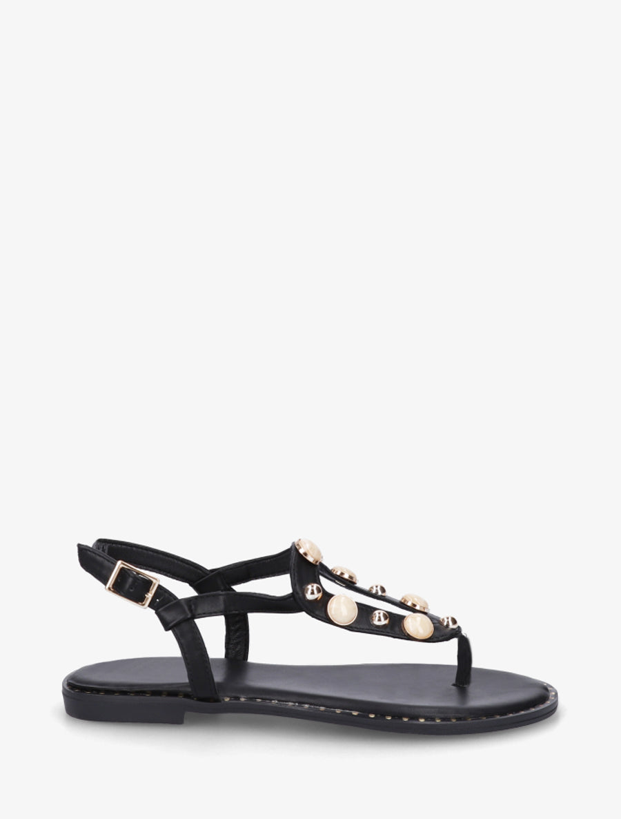 Nu-pieds à clous et bijoux marbrés - Noir - 1