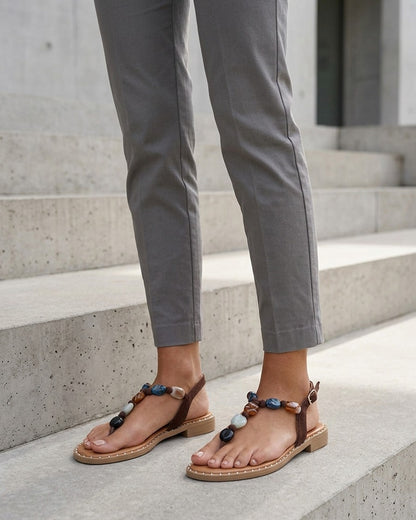 Nu-pieds à perles et entredoigt - Marron