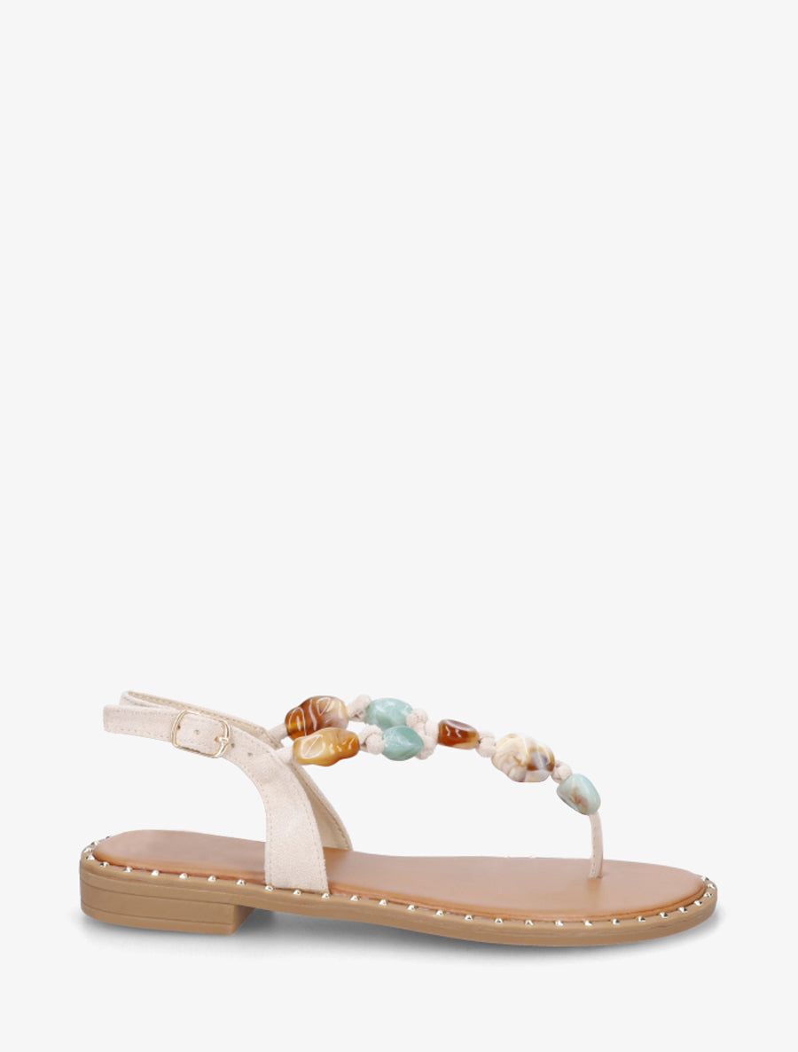 Nu-pieds à perles et entredoigt - Beige - 1