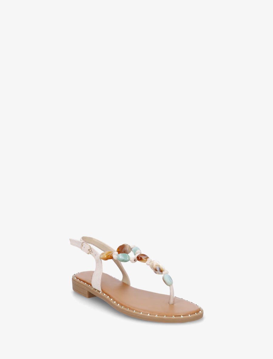 Nu-pieds à perles et entredoigt - Beige - 2