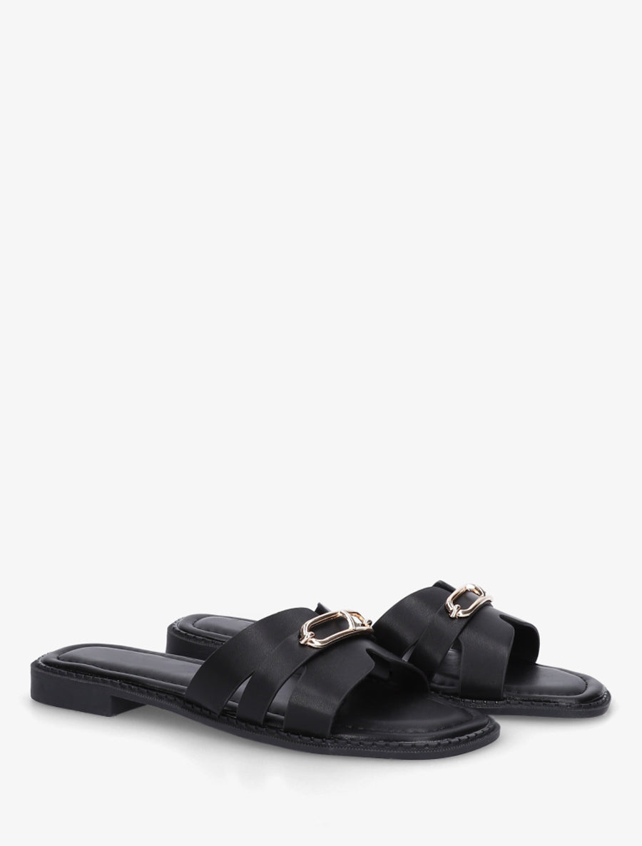 Claquettes en simili à empiècement métal - Noir - 4