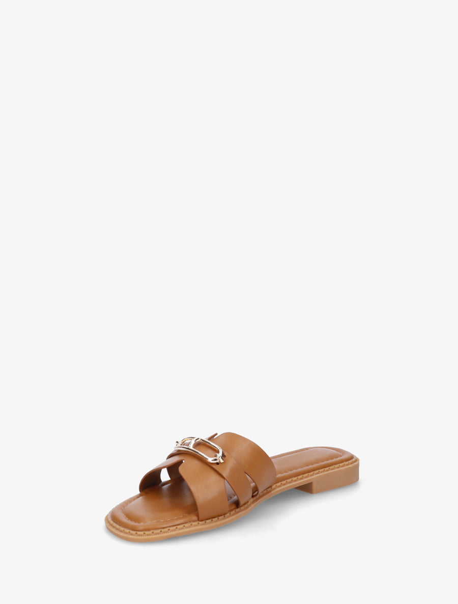 Claquettes en simili à empiècement métal - Camel - 3