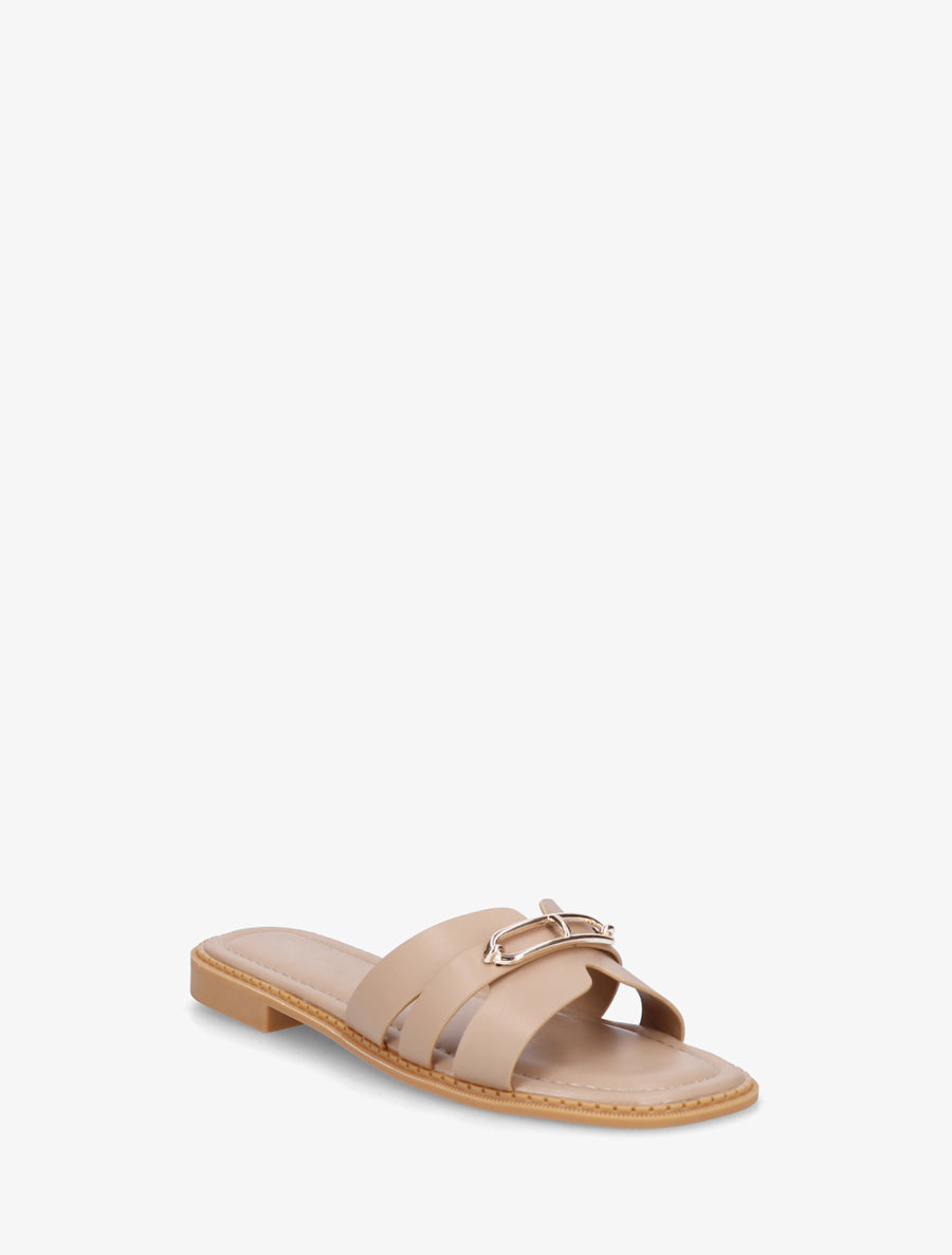 Claquettes en simili à empiècement métal - Taupe - 2