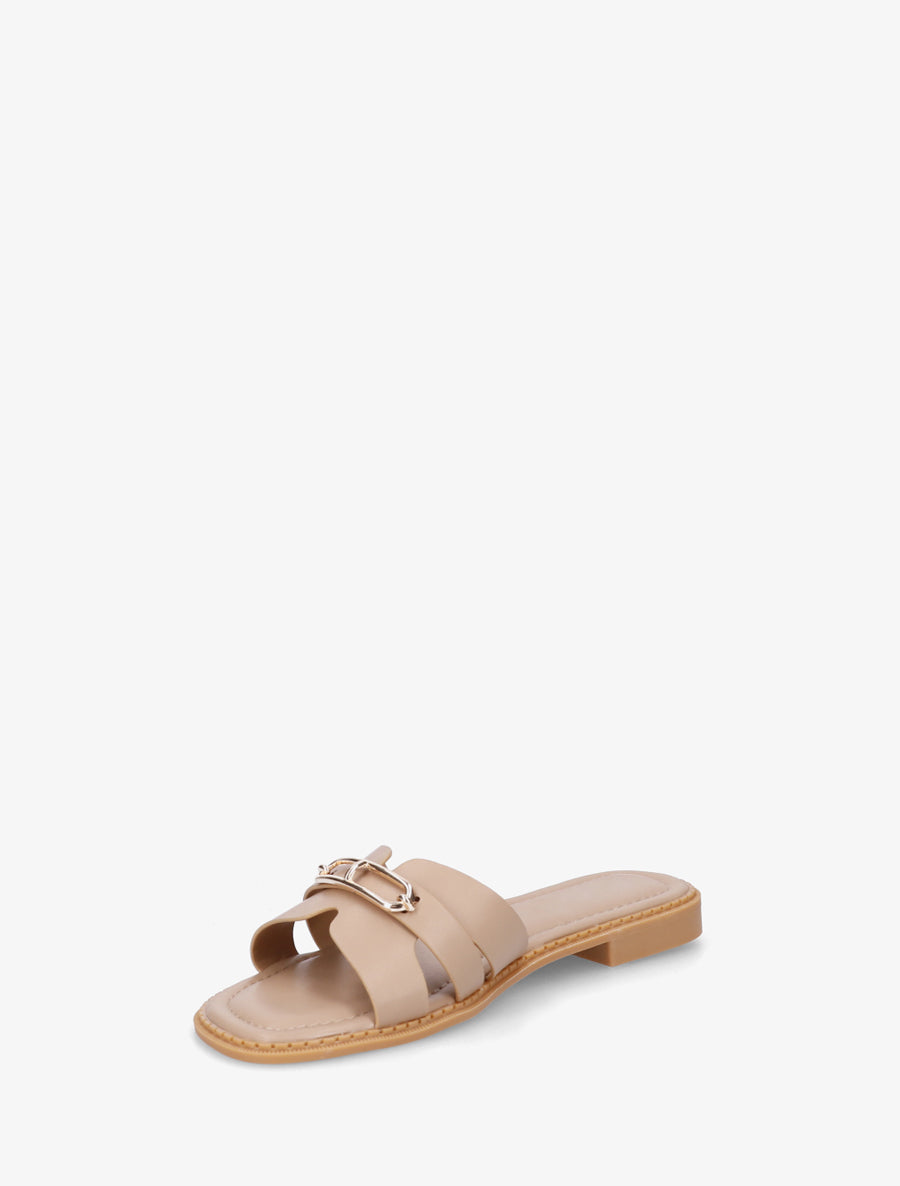 Claquettes en simili à empiècement métal - Taupe - 3
