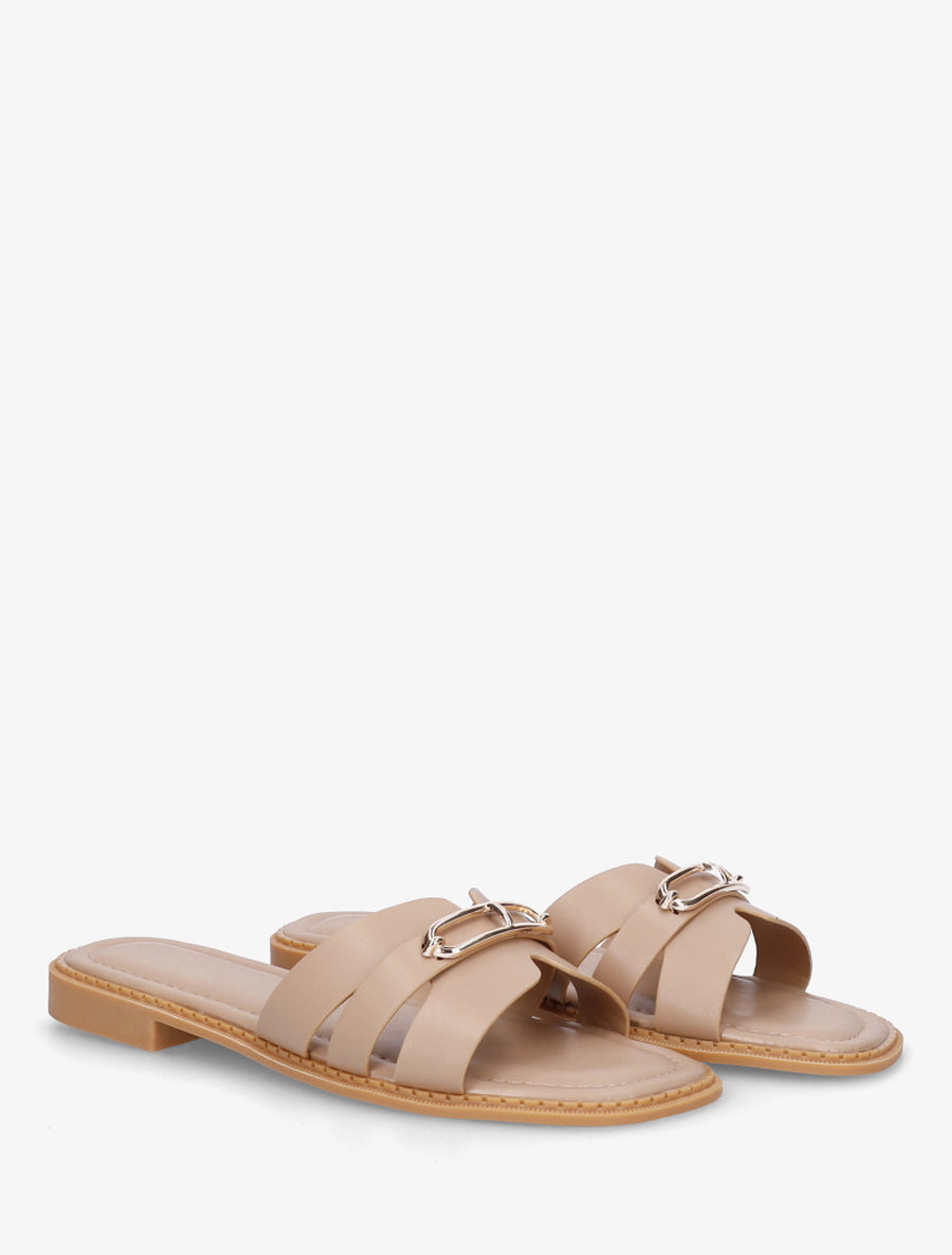 Claquettes en simili à empiècement métal - Taupe - 4
