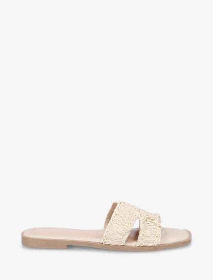 Claquettes en simili à détail irisé - Beige - 1