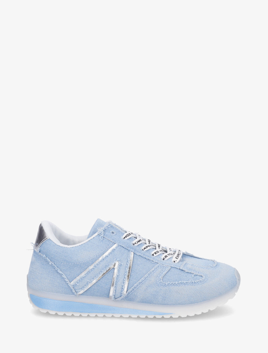 Sneakers en tissu à lacets floqués - Bleu ciel - 1