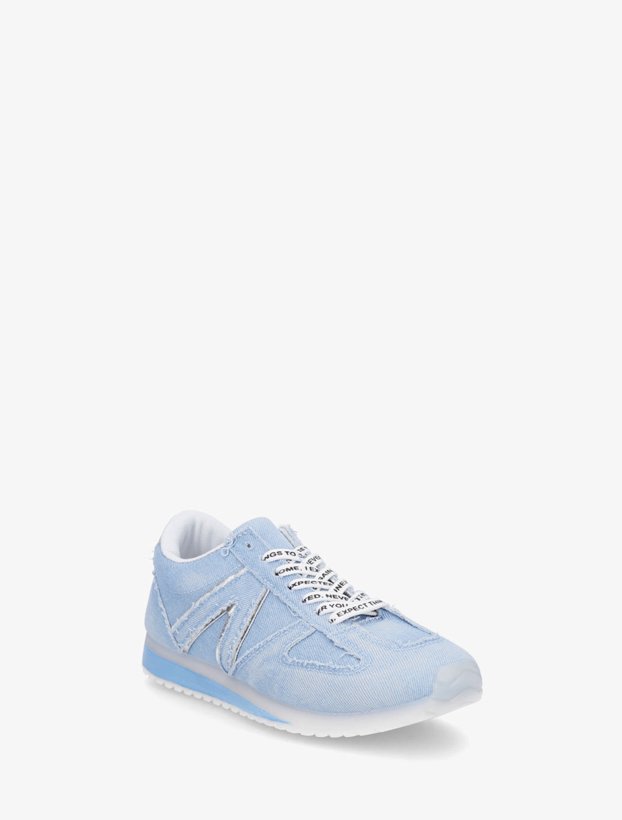 Sneakers en tissu à lacets floqués - Bleu ciel - 2