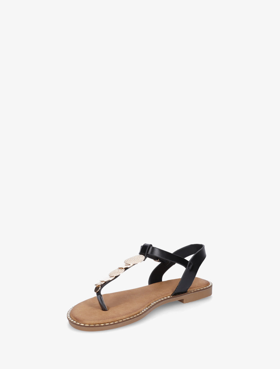 Nu-pieds à entredoigt et bijoux médailles - Noir - 3