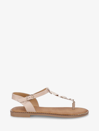 Nu-pieds à entredoigt et bijoux médailles - Taupe - 1