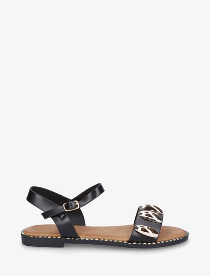 Nu-pieds en simili à bijoux ovales - Noir - 1