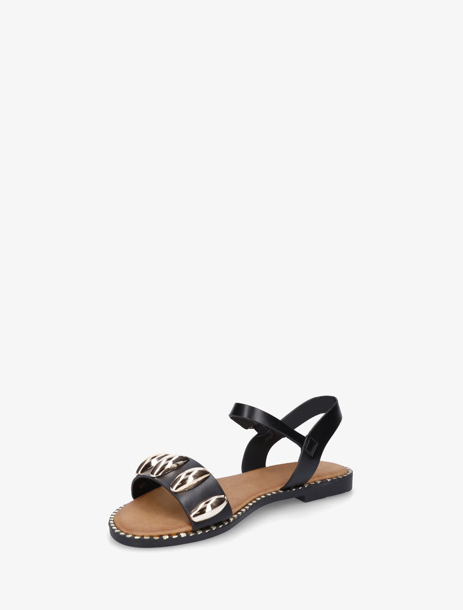 Nu-pieds en simili à bijoux ovales - Noir - 3