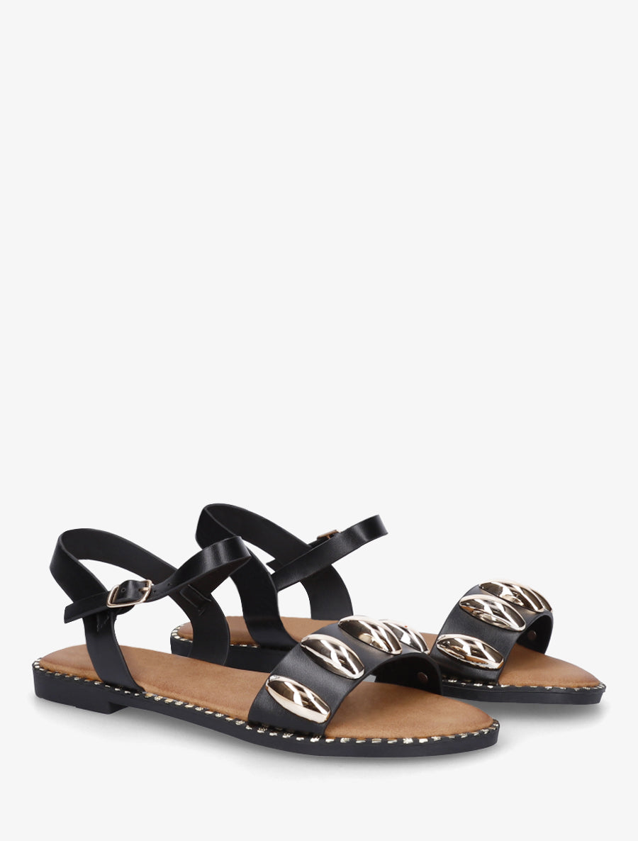Nu-pieds en simili à bijoux ovales - Noir - 4