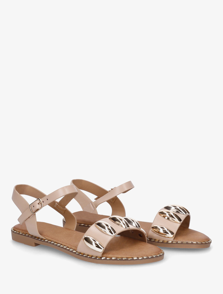 Nu-pieds en simili à bijoux ovales - Taupe - 4