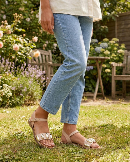 Nu-pieds en simili à bijoux ovales - Taupe