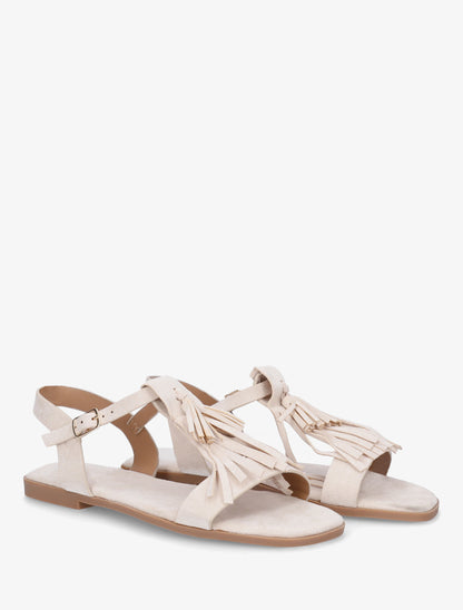 Sandales en suédine à franges - Beige - 4