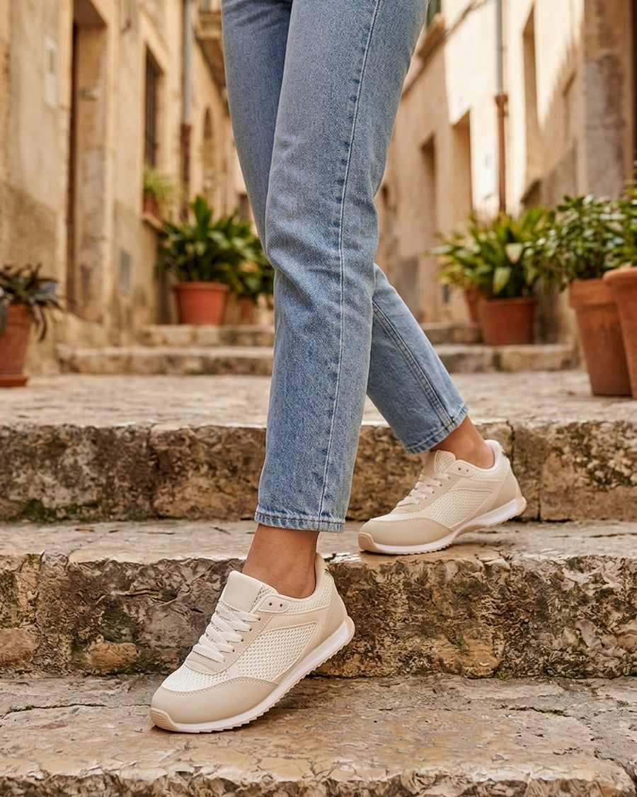 Baskets casual en tissu et simili - Beige