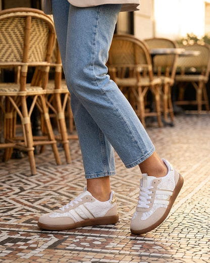 Baskets en dentelle à bandes contrastantes - Blanc