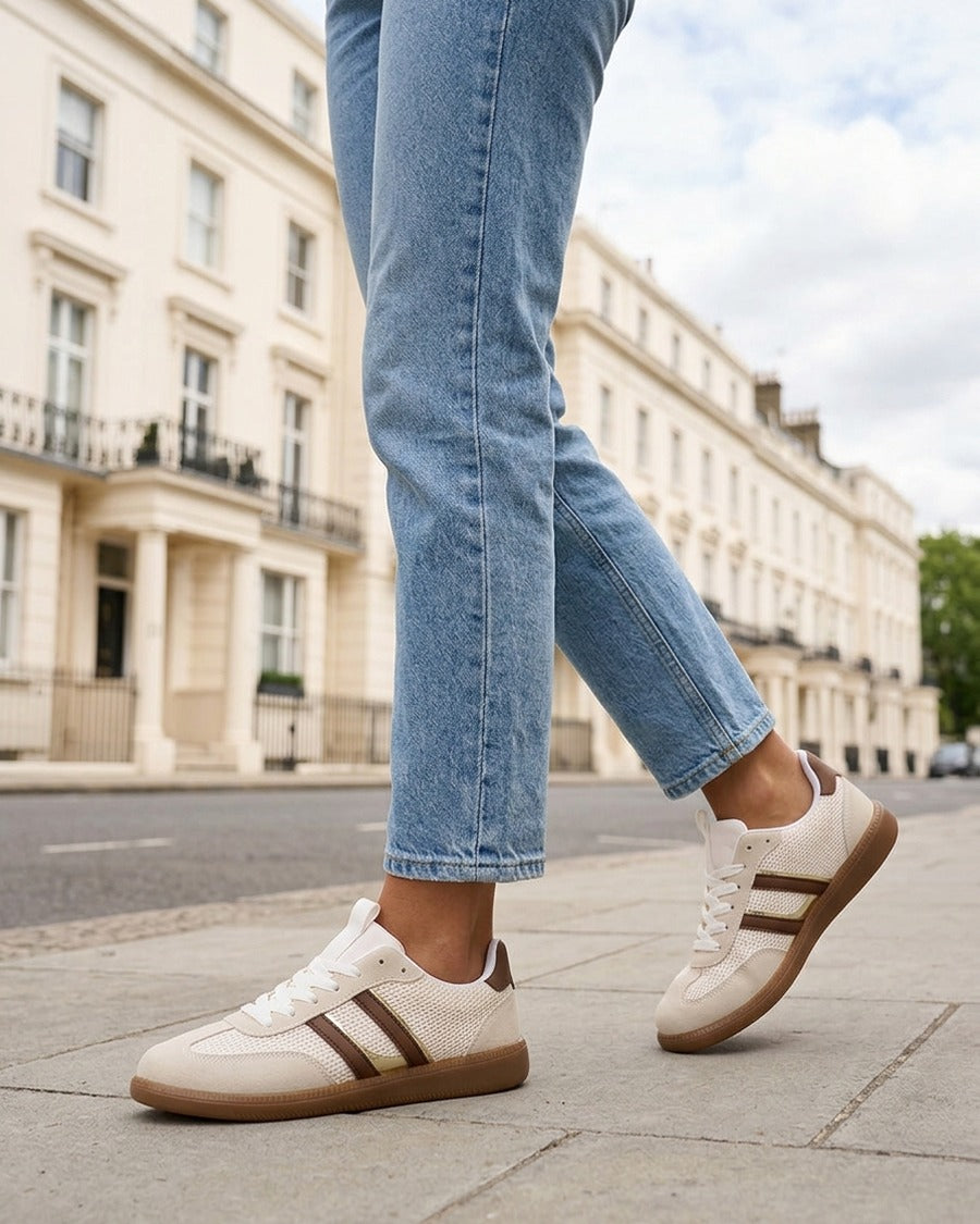 Baskets bi-matière à bandes contrastantes - Beige