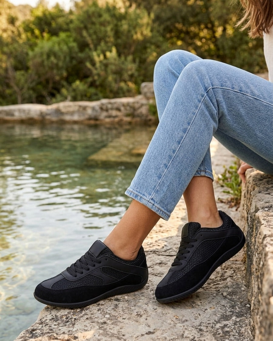 Sneakers en simili et toile - Noir
