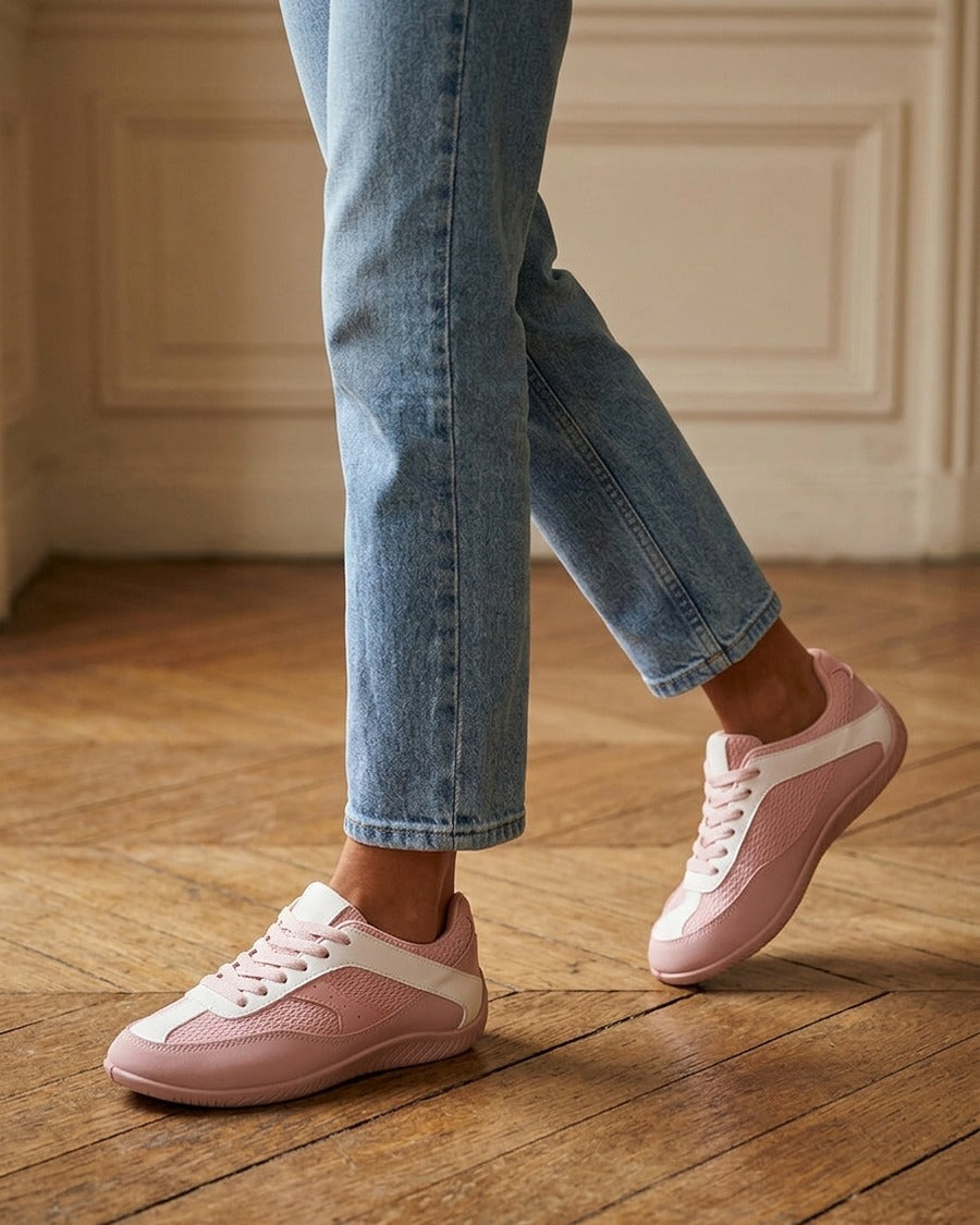 Sneakers en simili et toile - Rose