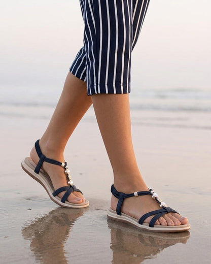 Nu-pieds confort à tour de cheville élastiquée - Marine