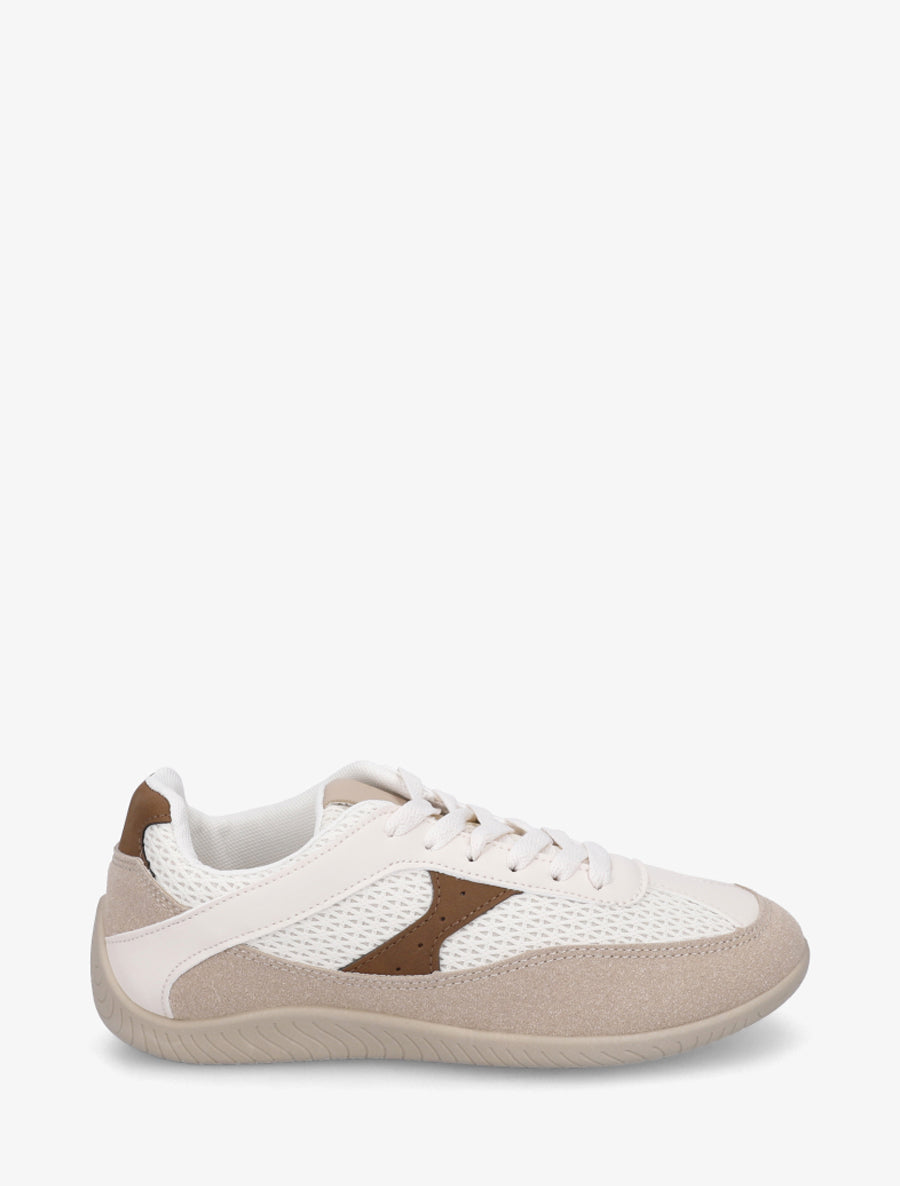 Sneakers en simili et toile - Marron - 1