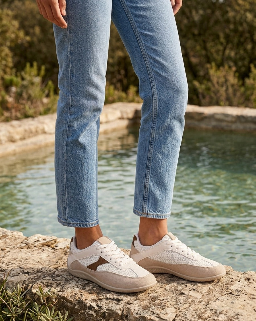 Sneakers en simili et toile - Marron