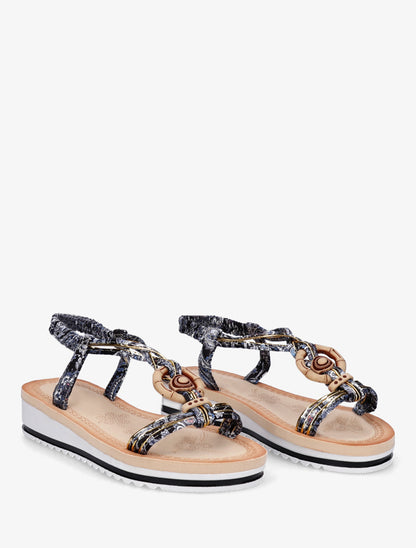 Sandales compensées à empiècement bijoux en bois - Noir - 4