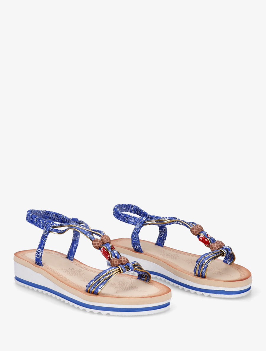 Sandales compensées à cheville élastiquée - Bleu - 4