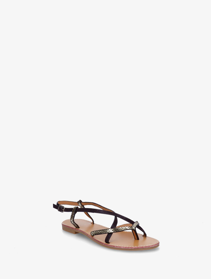 Nu-pieds effet python à brides croisées - Noir - 2