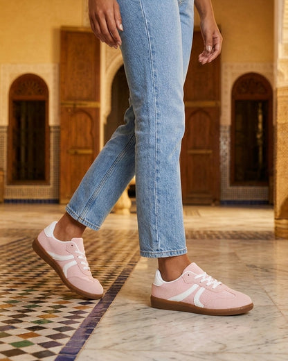 Sneakers bi-matière à semelle caoutchouc - Rose