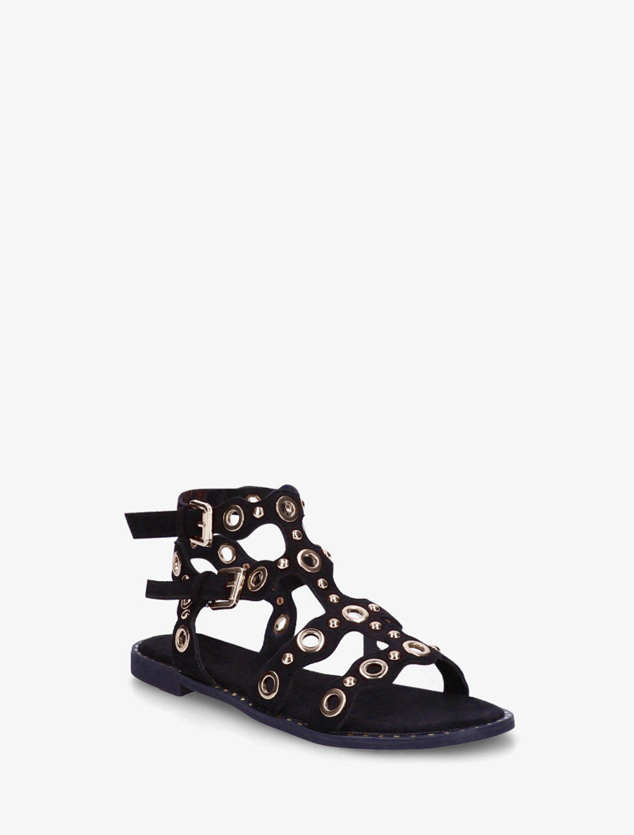 Nu-pieds style spartiates à œillets - Noir - 2