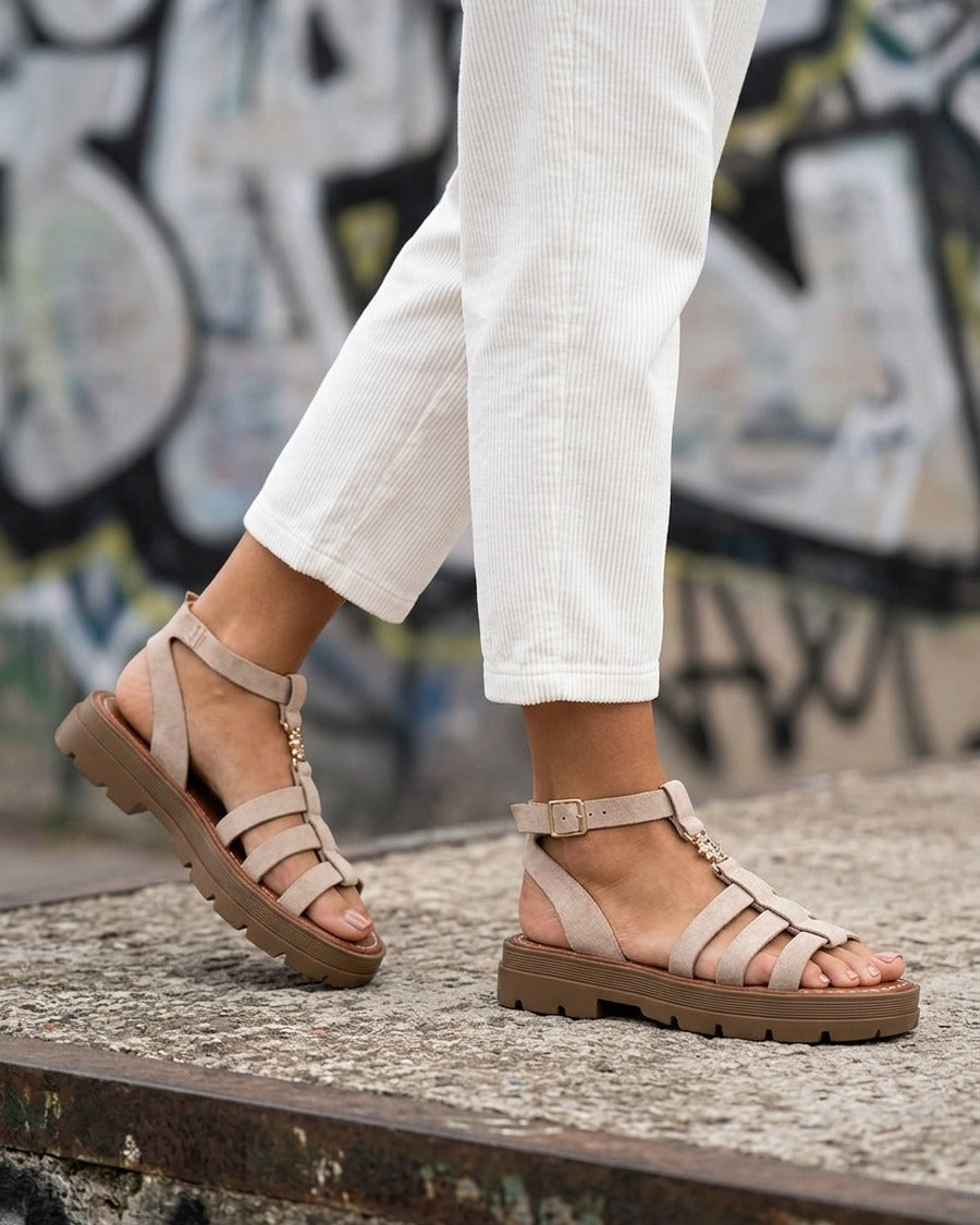 Sandales style spartiates en suédine - Beige