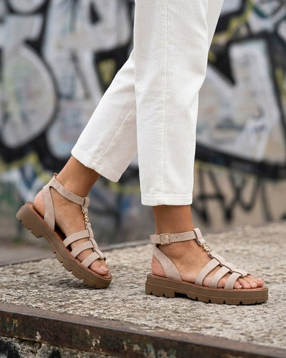 Sandales style spartiates en suédine - Beige