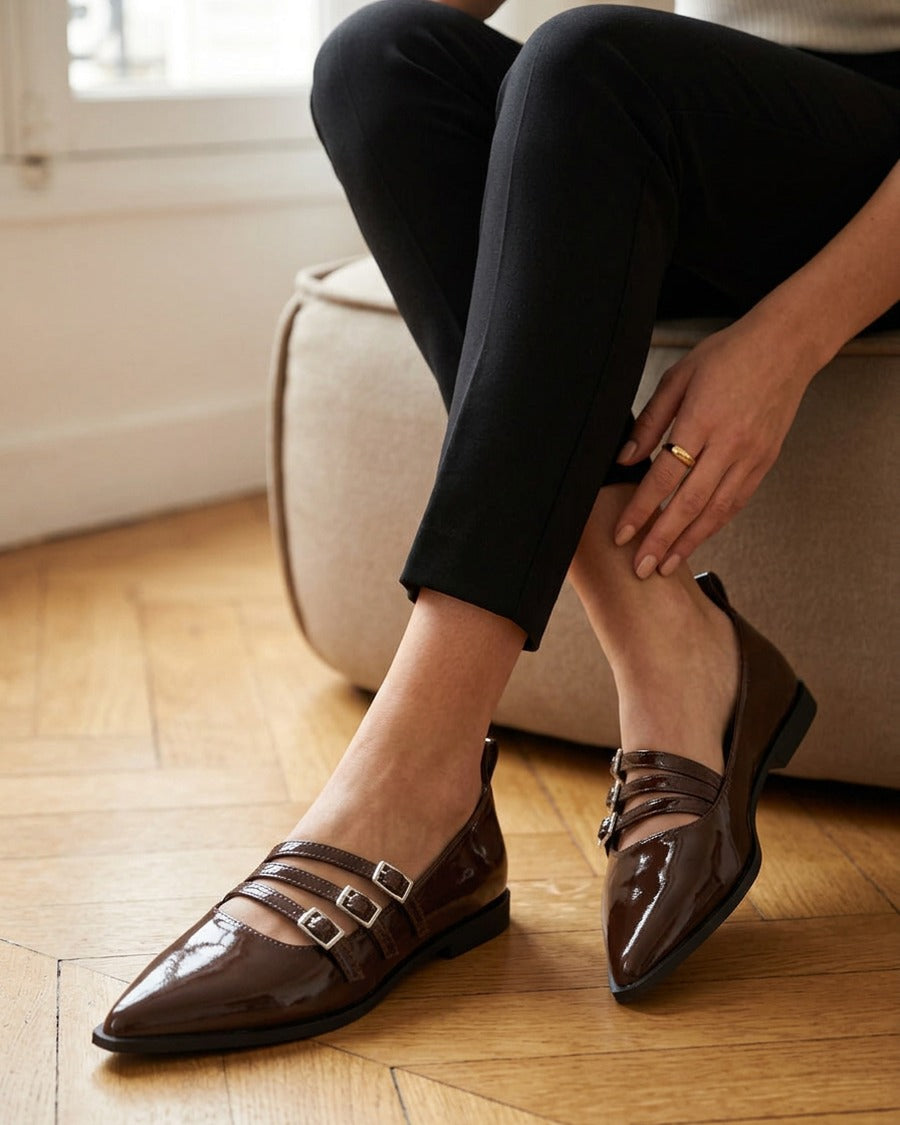 Ballerines à bouts pointus et brides - Marron