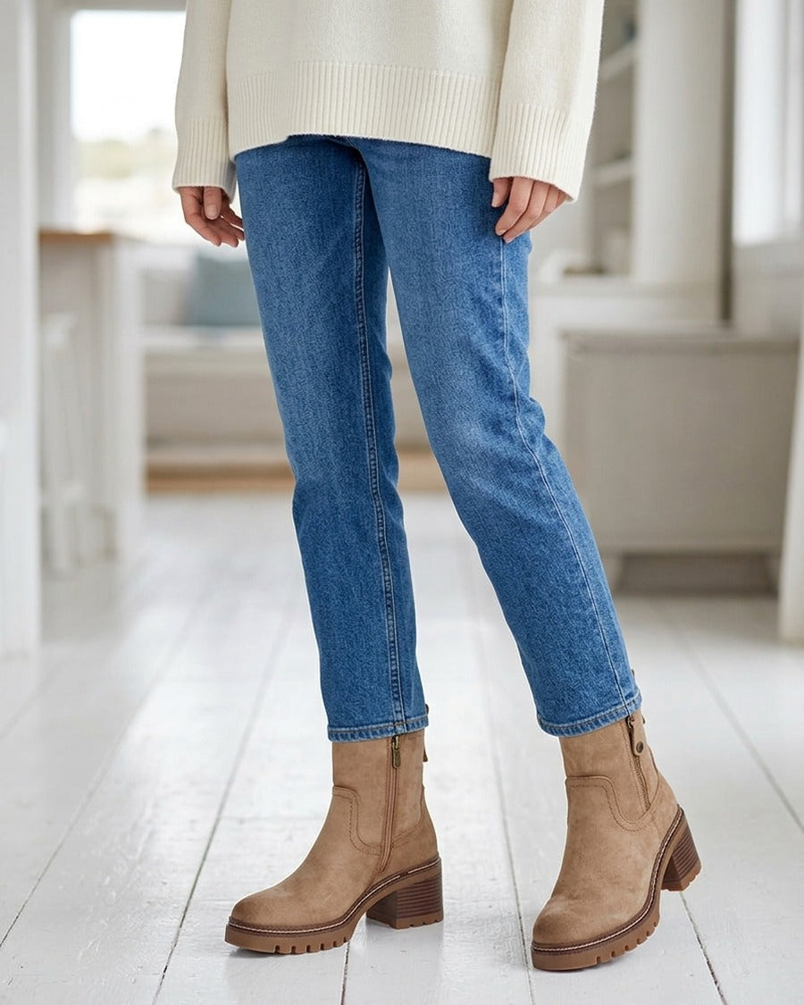 Bottines en suédine à zip décoratif - Taupe