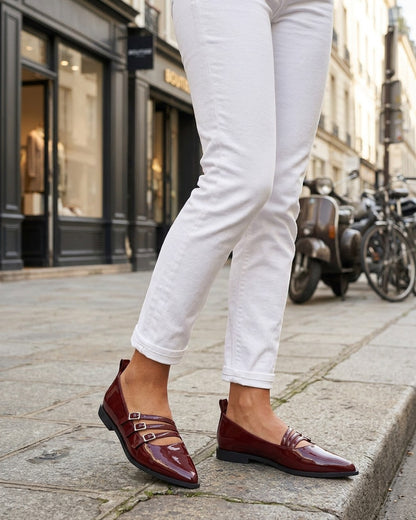 Ballerines à bouts pointus et brides - Bordeaux