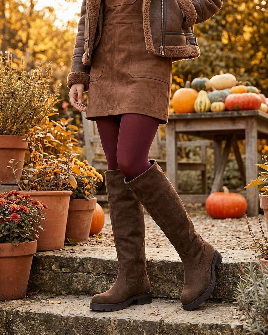 Bottes en suédine unies - Marron