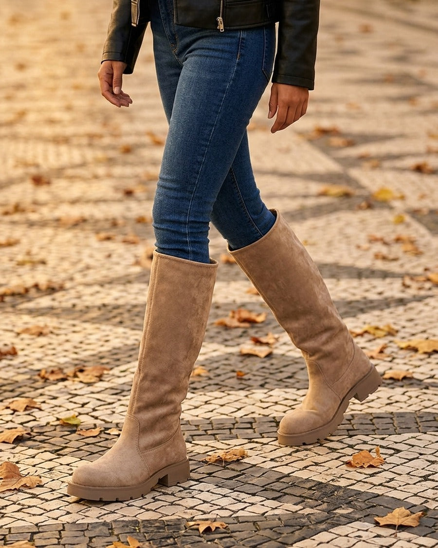 Bottes en suédine unies - Taupe