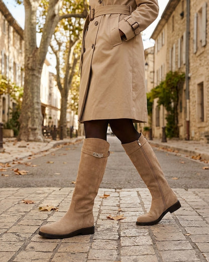 Bottes en suédine style cavalière à sangle - Taupe