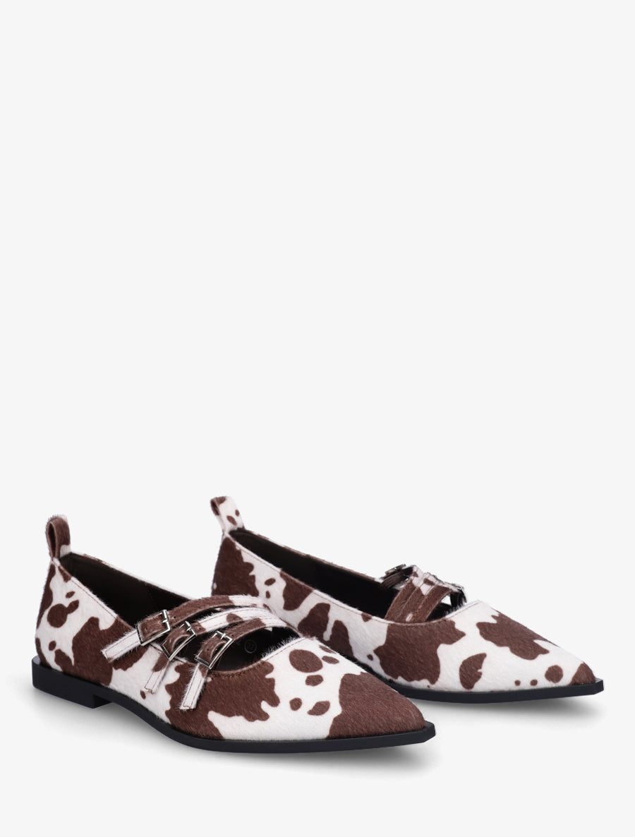 Ballerines à bouts pointus imprimé vache - Marron - 4